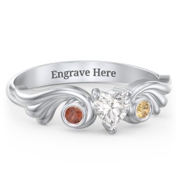 Angel Wing Ring with Heart Shaped Gemstone in 925 Sterling Silver with Cubic Zirconia, Garnet, and Citrine