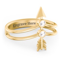 Cupid's Arrow Ring in 10K Solid Yellow Gold with Cubic Zirconia