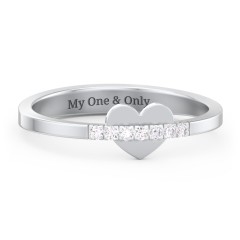 Solid Heart Ring with Accented Band – 10K White Gold with White Premium Zirconia