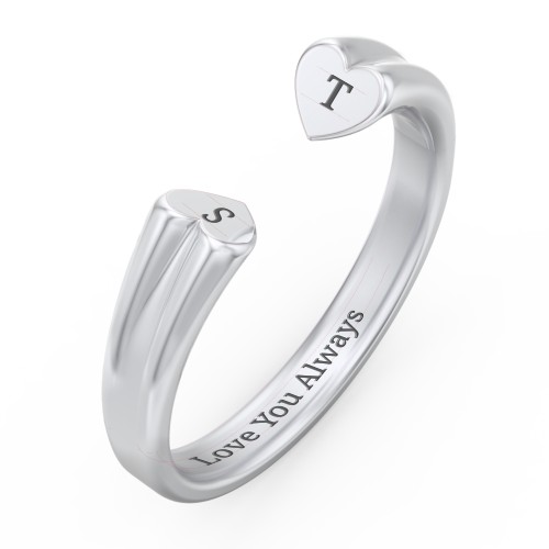 Engravable Open Cuff Heart Ring – Sterling Silver