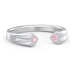 Engravable Open Cuff Heart Ring with Gemstones