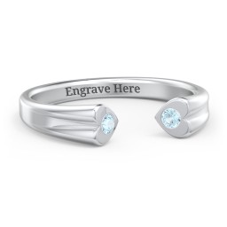 Engravable Open Cuff Heart Ring with Gemstones