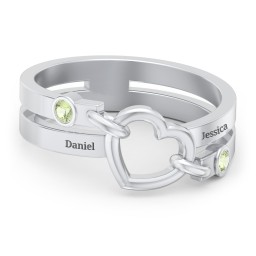 Engravable Diagonal Open Heart Ring in 925 Sterling Silver