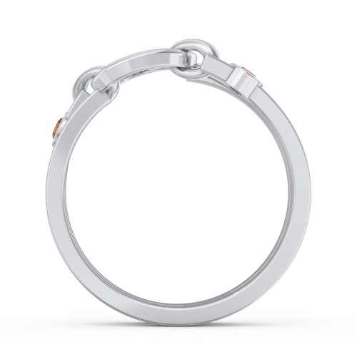 Engravable Diagonal Open Heart Ring – Sterling Silver with Garnet