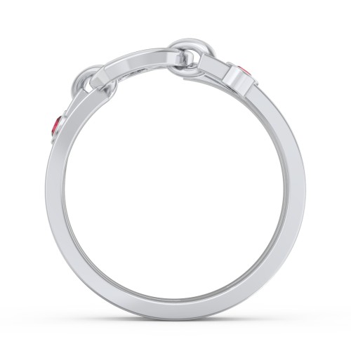 Engravable Diagonal Open Heart Ring – Sterling Silver with Garnet