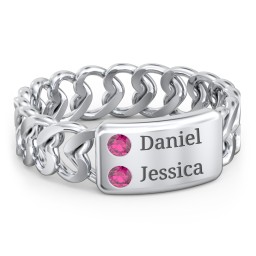 Heart Chain Link Ring with Nameplate