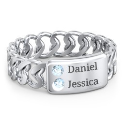 Heart Chain Link Ring with Nameplate
