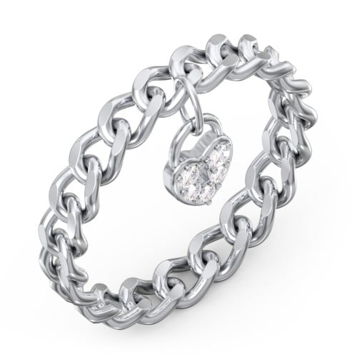 Chain Ring with Pavé Heart Padlock Charm