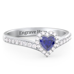 V-Shaped Halo Heart Ring with Accented Band