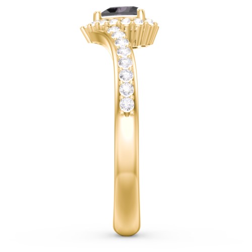 V-Shaped Halo Heart Ring with Accented Band – 18K Gold Plated Silver with Alexandrite and White Premium Zirconia