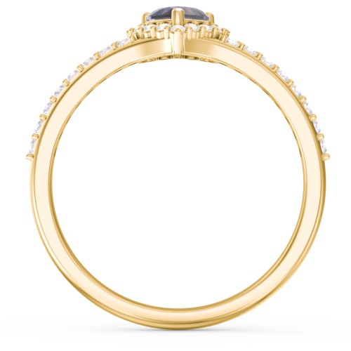 V-Shaped Halo Heart Ring with Accented Band – 18K Gold Plated Silver with Alexandrite and White Premium Zirconia