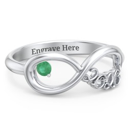 2020 Infinity Ring with Birthstone in 925 Sterling Silver with Emerald