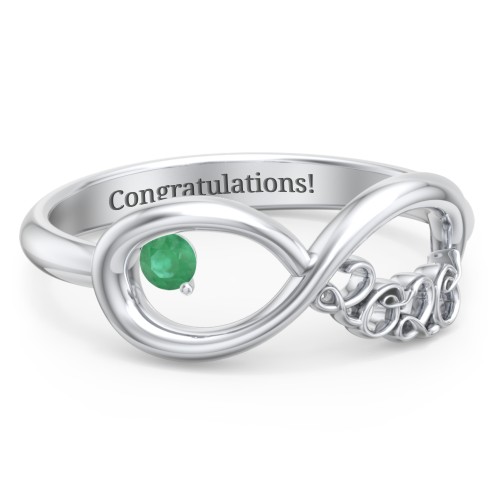 2020 Infinity Ring with Birthstone – Sterling Silver with Emerald