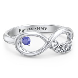 2020 Infinity Ring with Birthstone in 10K Solid White Gold with Fancy Blue Premium Zirconia