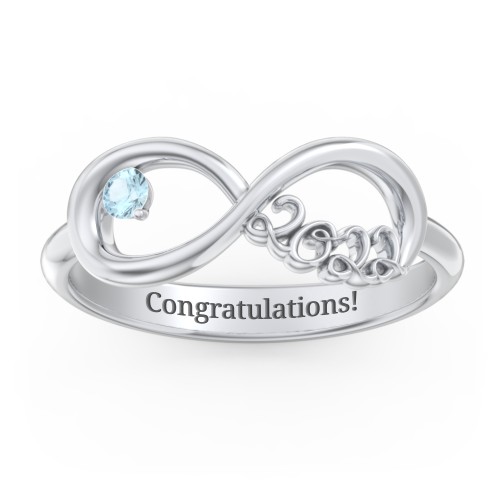 2022 Infinity Ring with Birthstone – Sterling Silver with Blue Topaz