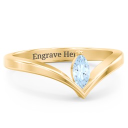 Marquise Birthstone V-Shape Ring in 18K Gold Plated Silver with Aquamarine