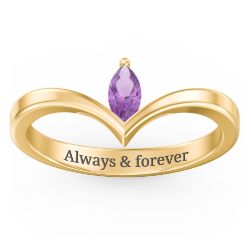 Marquise Birthstone V-Shape Ring – 18K Gold Plated Silver with Amethyst