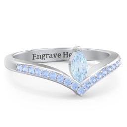 Marquise Birthstone V-Shape Ring With Accents