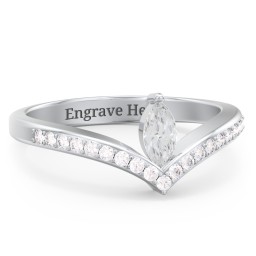Marquise Birthstone V-Shape Ring With Accents