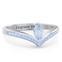 Marquise Birthstone V-Shape Ring With Accents
