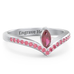 Marquise Birthstone V-Shape Ring With Accents