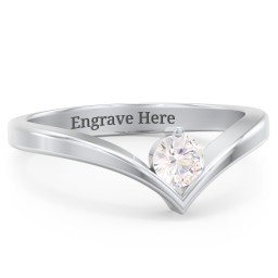 Round Birthstone V-Shape Ring