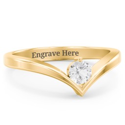 Round Birthstone V-Shape Ring