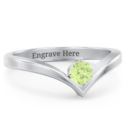 Round Birthstone V-Shape Ring in 925 Sterling Silver with Peridot
