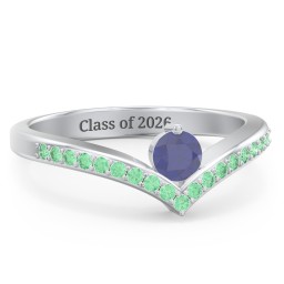 Round Birthstone V-Shape Ring With Accents