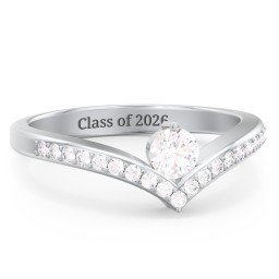 Round Birthstone V-Shape Ring With Accents