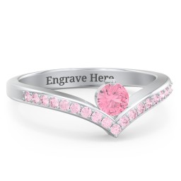 Round Birthstone V-Shape Ring With Accents
