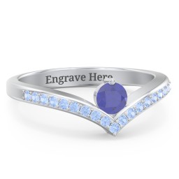 Round Birthstone V-Shape Ring With Accents