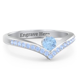 Round Birthstone V-Shape Ring With Accents