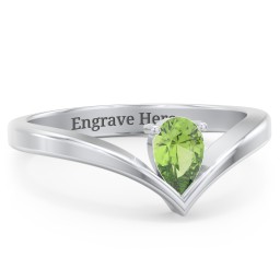 Pear Birthstone V-Shape Ring