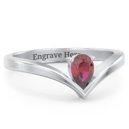 Pear Birthstone V-Shape Ring