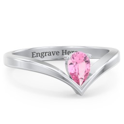 Pear Birthstone V-Shape Ring