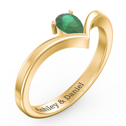 Pear Birthstone V-Shape Ring – 18K Gold Plated Silver with Emerald