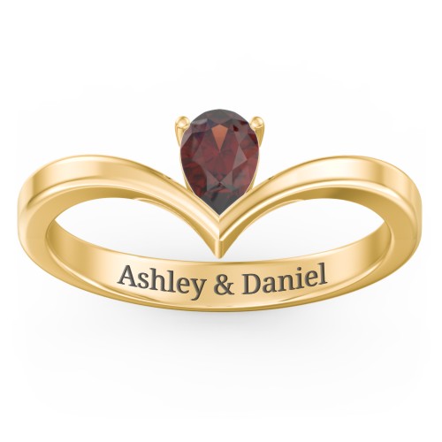 Pear Birthstone V-Shape Ring – 18K Gold Plated Silver with Garnet