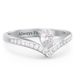 Pear Birthstone V-Shape Ring With Accents