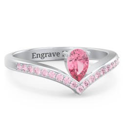 Pear Birthstone V-Shape Ring With Accents