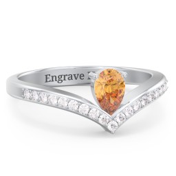 Pear Birthstone V-Shape Ring With Accents