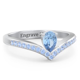 Pear Birthstone V-Shape Ring With Accents