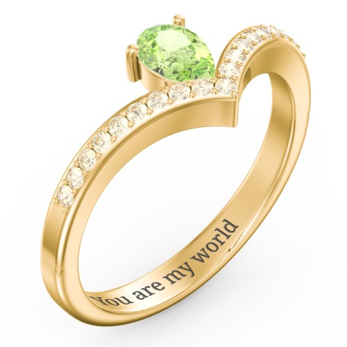 Pear Birthstone V-Shape Ring With Accents
