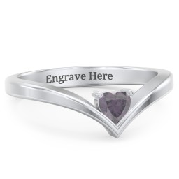Heart Birthstone V-Shape Ring