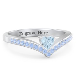 Heart Birthstone V-Shape Ring With Accents