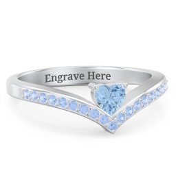 Heart Birthstone V-Shape Ring With Accents