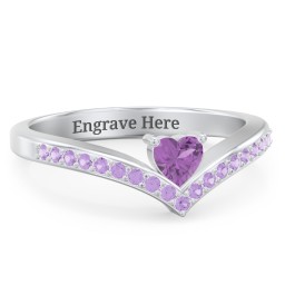 Heart Birthstone V-Shape Ring With Accents