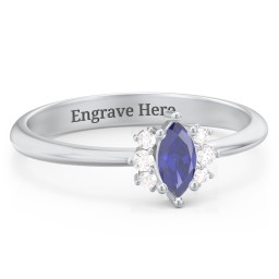 Marquise Birthstone Ring with Accents in 10K Solid White Gold with Blue Sapphire and White Premium Zirconia