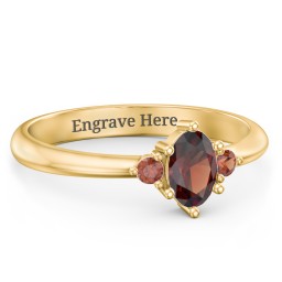 Oval Birthstone Ring with Accents in 18K Gold Plated Silver with Garnet