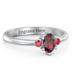 Oval Birthstone Ring with Accents in 925 Sterling Silver with Garnet
